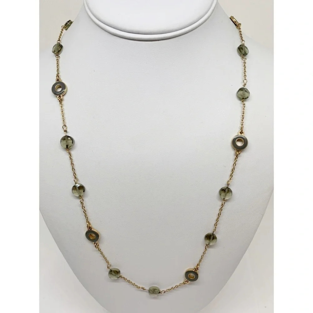 J. Crew Gray Disc & Crystal Necklace